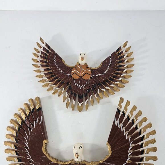 Handcrafted Wooden Clothespin Eagle Wall Art Set - 2 Pieces Folk Art Bird - Picture 3 of 9